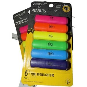Peanuts Snoopy 6 Mini Highlighters By Yoobi 3 inch - Pack of Two! Brand New